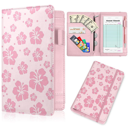 YeeCASE Pink Server Book, Fits Waitress Server Apron, Receipt Holder, Guest Book Perfectly,Waitress Server Accessories, Compact Organizer with Zipper Pocket (Hibiscus)