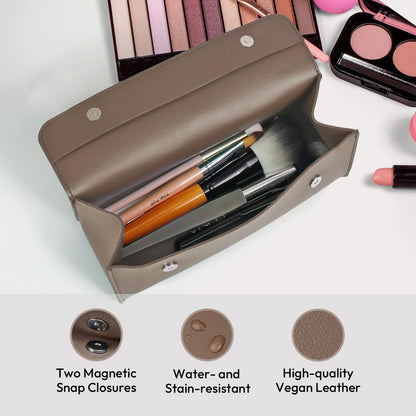 carrotez Stylish PU Leather Makeup Bag: Versatile Travel Toiletry Bag & Cosmetic Pouch, Small Makeup Organizer for Purse Essentials, Ideal Makeup Brush Holder & Sunglasses Case for Women - Cocoa Brown