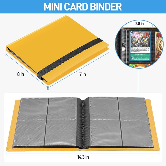 Card Binder, Upgraded 4 Pockets Trading Card Collection Binder for Cards, 160 Pockets Mini Card Book Holder Album - Yellow