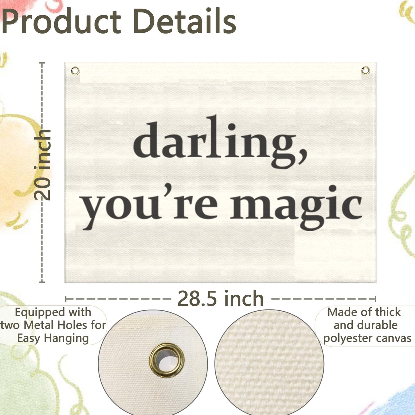 Nursery Canvas Banner Wall Decor Hanging Rectangular Flag Sign Art for Baby Kids Boy Girl,Babyroom Bedroom Playroom Decor,Christmas Gift for Nursery Wall Decor-Darling You’re Magic-28.5"L x 20"W