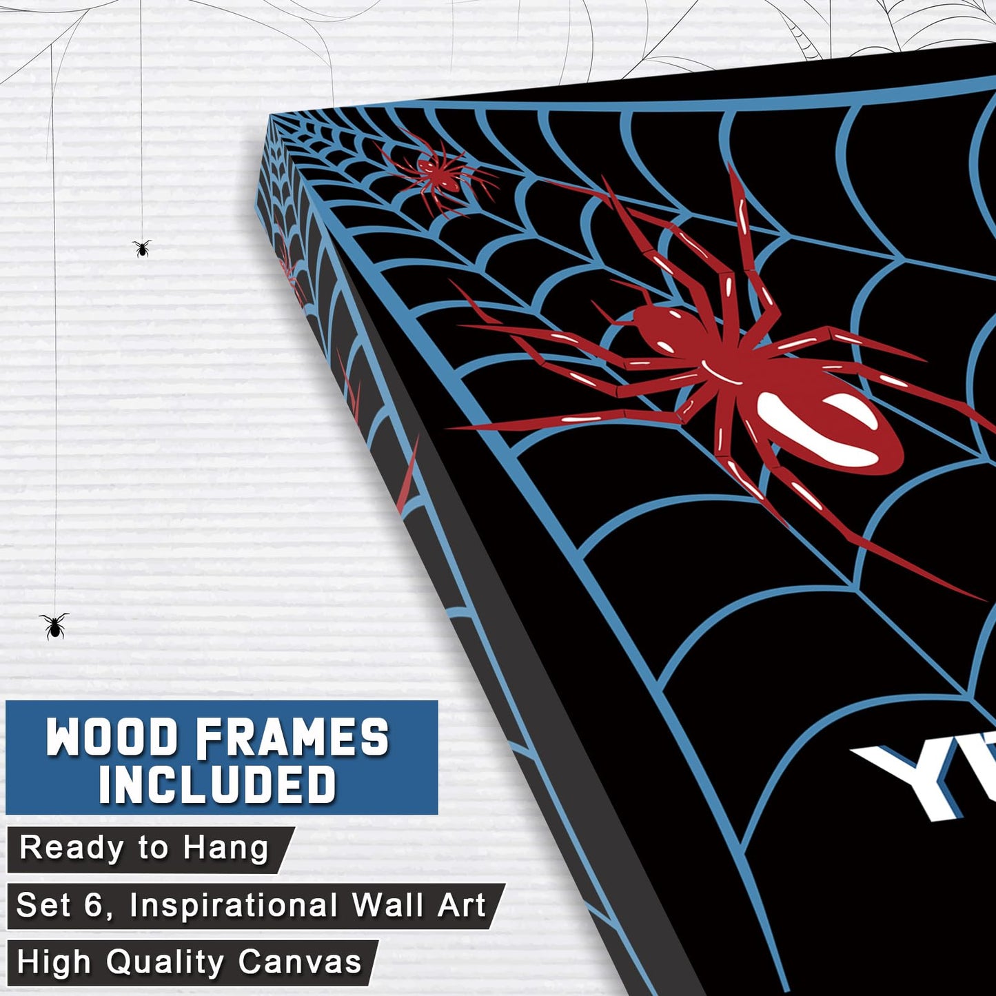 FRAMED Spider Room Decor for Boys, Spider Wall Art for Boy Wall Decor, Spider Wall Decor for Bedroom Bathroom Nursery Kids Room, Ready to Hang(Set of 6, 8x10 Inch, Framed)