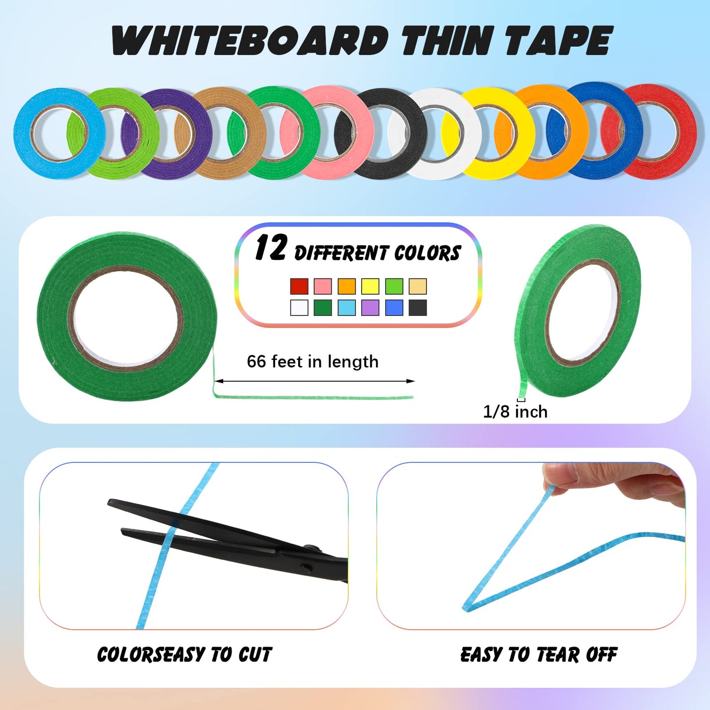Meanplan 176 Pcs White Board Accessories Set Include 144 Magnetic Dry Erase Labels 12 Rolls Thin Whiteboard Tape 8 Magnetic Fine Tip Dry Erase Markers 12 Round Planning Buttons for Office Home