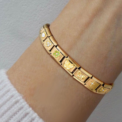 ITingstere Italian Charms Bracelet Sets with 1Pcs Gold Brascelet,20Pcs Charms and Opening Tools,9mm Italian Modular Charm Bracelet Link Handmade
