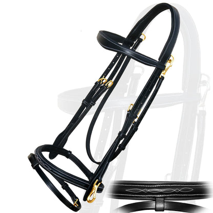 Exion Quick Change Snap English Bridle with Brass Hardware – Soft Lined Anatomical Horse Bridle with Rubber Reins – Snap-On Crown & Cheekpiece – Gold Tone Buckles – Padded Jumping Tack Set