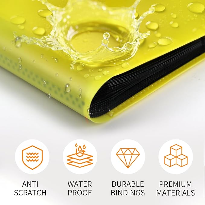 Trading Card Binder 9 Pocket, 360 Card Waterproof Folder with Side Loading Sleeves, Sturdy Card Collection Album for MTG, TCG, Game Cards & Sports Cards (1, Yellow)