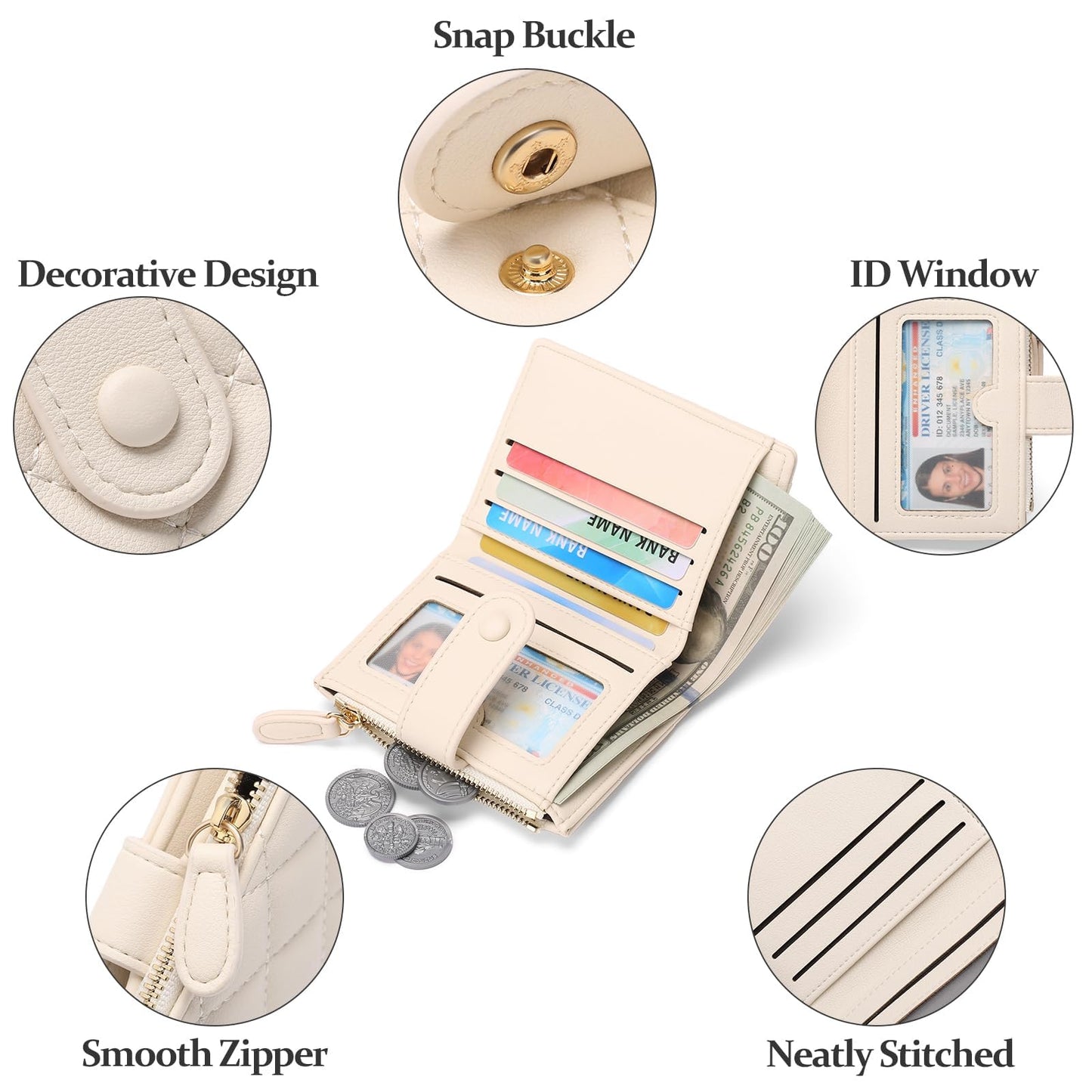 GAEKEAO Small Wallet for Women Slim Bifold Leather RFID Blocking Credit Card Holder Wallets Zipper Pocket Coin Purse with ID Window