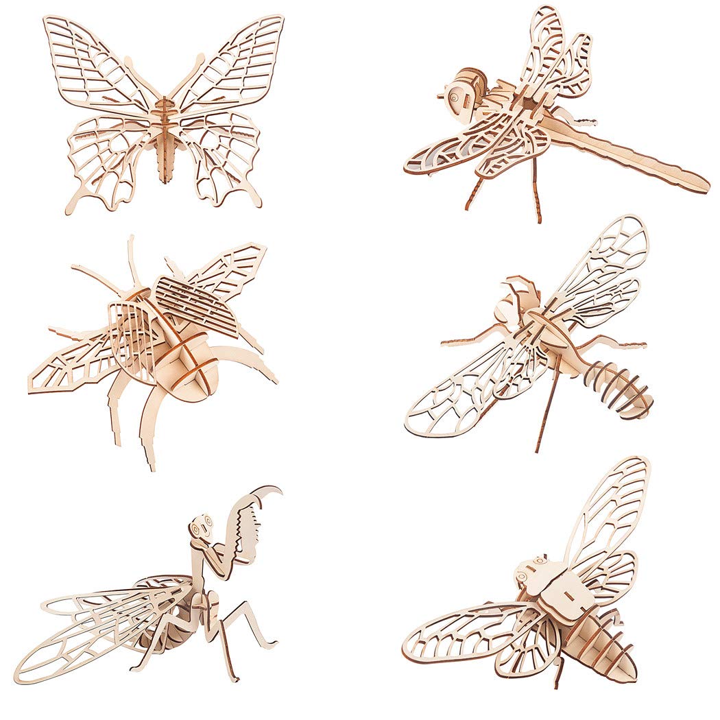 3D Wooden Insect Puzzle - 6 Piece Set Insect Animal Skeleton Assembly Model Puzzle - DIY Wooden Crafts 3D Puzzle - Wood Toys Gifts for Adults & Teens Birthday Gifts Christmas