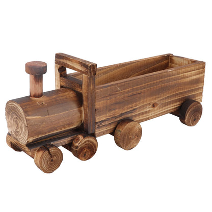 Hapivida Wooden Flower Pot, Train Shape Succulent Plants Containers Retro Plant Potted Bonsai Planter Cute Small Funny Plant Pots