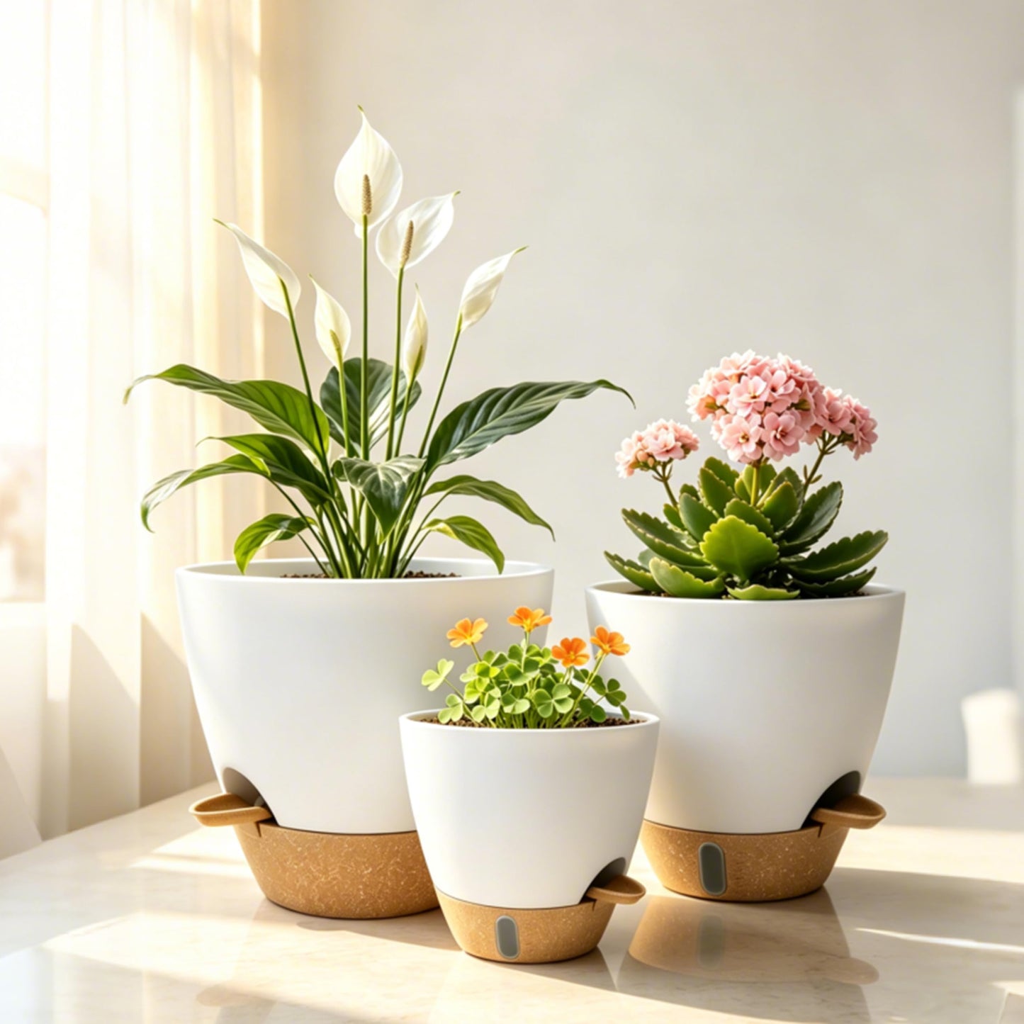 MNKXL 4-Pack Large Self Watering Pots for Indoor Plants, 12/10/9/8 Inch Planters with Visible Water Level Window, Automatic Watering System for Monstera, Fiddle Leaf, Herbs, Succulents, White