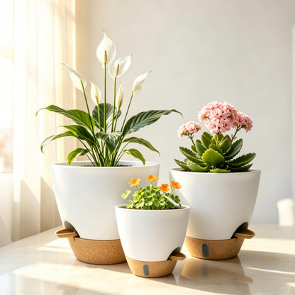 MNKXL 4-Pack Large Self Watering Pots for Indoor Plants, 12/10/9/8 Inch Planters with Visible Water Level Window, Automatic Watering System for Monstera, Fiddle Leaf, Herbs, Succulents, White