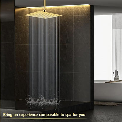Voolan Rain Shower Head - High Flow Large Rainfall Shower Heads Made of Stainless Steel - Waterfall Bathroom Square Showerhead - Ceiling or Wall Mount (12" Gold)