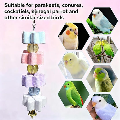 Hamiledyi 2Pieces Parrot Beak Trimmer Calcium Stone Chinchilla Grinding Teeth Lava Block Bird Beak Trim Pumice Toy Mineral Rock Chewing Toys with Bell for Conure Budgies Parakeet Hamster Rabbit