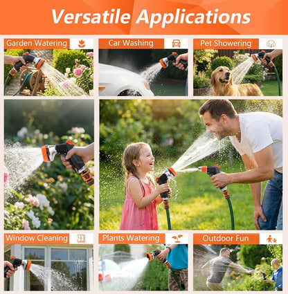 HOOFUN 2 Pack Garden Hose Nozzle: High Pressure Water Hose Sprayer with 10 & 2 Spray Patterns - Lightweight & Rust-Proof Handheld Spray Gun (Black)