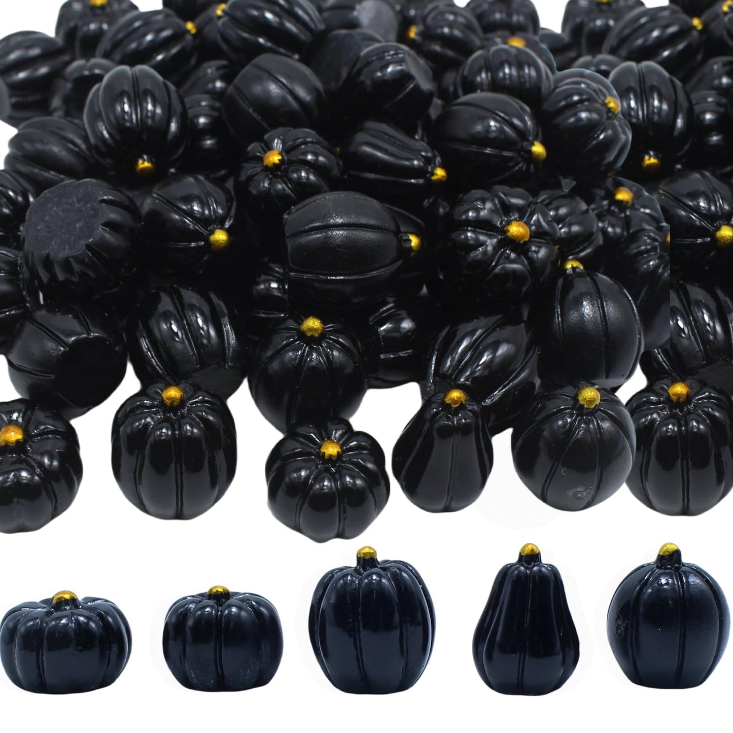 DoubleWood Mini Pumpkins for Crafts, 60Pcs Decorative Miniature Pumpkin, Little Fake Pumpkin, Black Pumpkins for Halloween Decor, Thanksgiving, Vase Filler (60, Black)