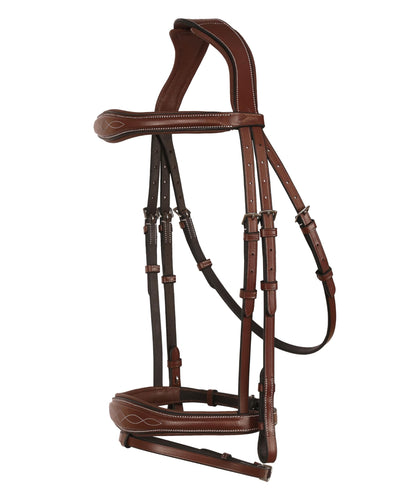 Exion Horse English Jumping Flash Bridle with Ergonomic Crownpiece, Soft Padded Anatomical Snaffle Noseband & Rubber Reins | Royal English Bridle (Oak Brown, Over)