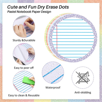 Gersoniel 24 Pcs Large 11'' Notebook Dry Erase Dots for Classroom Table Removable Circles Stickers Wall Whiteboard No Staining for Teacher School Home Office Teaching Supplies (Round,Light Color)