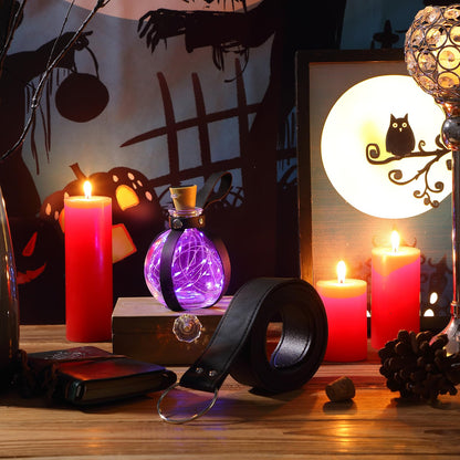 Geyoga Halloween Witch Potion Bottles Wizard Staff Solar Light up Medieval Renaissance Witch Accessories Dark Magic Cork Bottle with Belt Decor(Black with Purple Light)