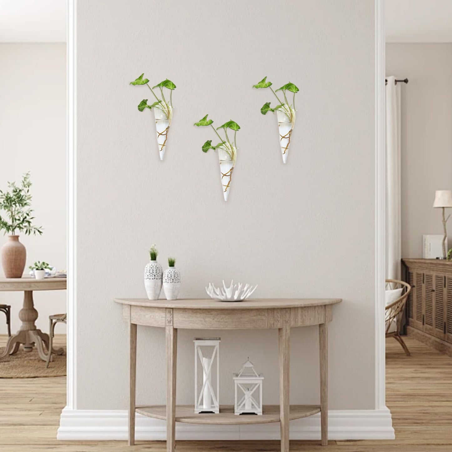 TaozisuY 4Pcs Wall Vase, Cone Shaped Hanging Glass Wall Planter, 6x2in Plant Terrarium for Hydroponics Plants, Bathroom, Home Office Living Room Decor