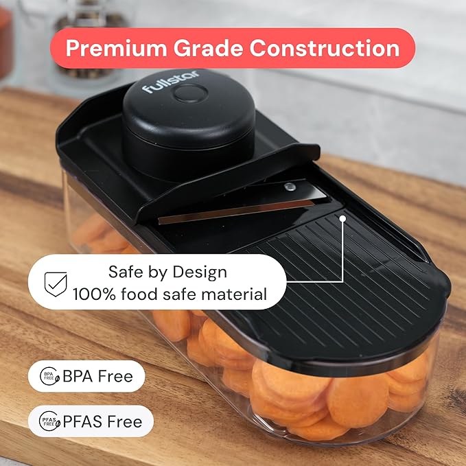 Fullstar Essential Mandoline Slicer for Kitchen - Space-Saving 2-in-1 Fruit Cutter, Cucumber Slicer, Julienne Peeler