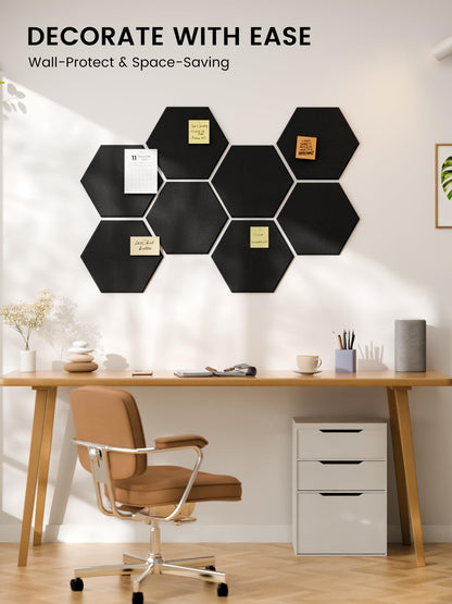 Fluxynara Hexagon Cork Board Alternative for Walls Decor-8-Pack Felt Bulletin Board Tiles,with 30 Pushpins,50 Adhesive Tabs for Office,Classrooms & Home Pin Board Felt Board-Black