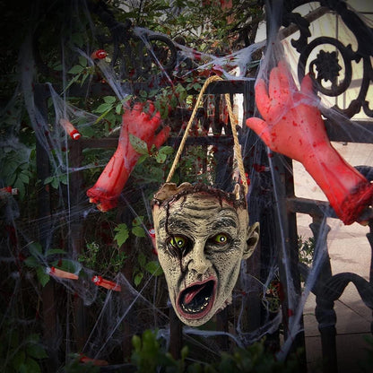 Clobeau Halloween Zombie Head Candy Tote Bag Trick or Treat Tote Bag Candy Scary Evil Hanging Bloody Vampire Head Candy Totes Latex Party Supplies Party Favor Goodie Bags Candy Sack