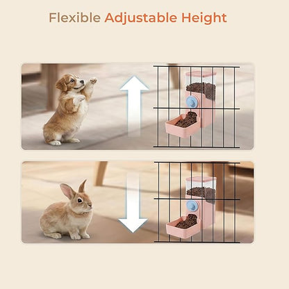 Auto Gravity Food Dispenser for Cage Hanging, 41OZ Capacity Hanging Automatic Pet Cage Feeder, Food Bowl for Cats Dogs Rabbit Ferret Chinchilla Bird Hedgehog Guinea Pig (Pink)