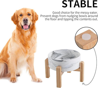 Raised/Elevated Ceramic Dog Bowl for Small Medium Sized Breeds,Dog Food Water Bowl with Stand,6 in Non Slip Heavy Pet Feeding Dish 3.6 Cups/ 850 ml /28 OZ Marble Grey