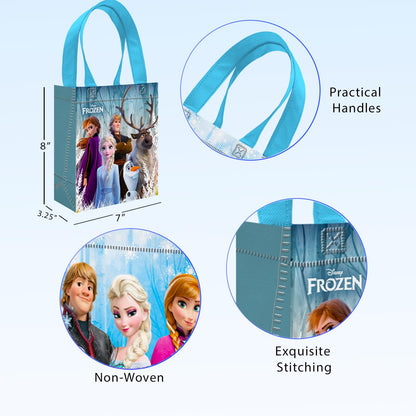 Frozen Party Favor Bags Set – 12 Pack of 8" Elsa and Anna Party Goodie Bags for Kids Bulk Reusable Mini Totes | Disney Birthday Party Supplies