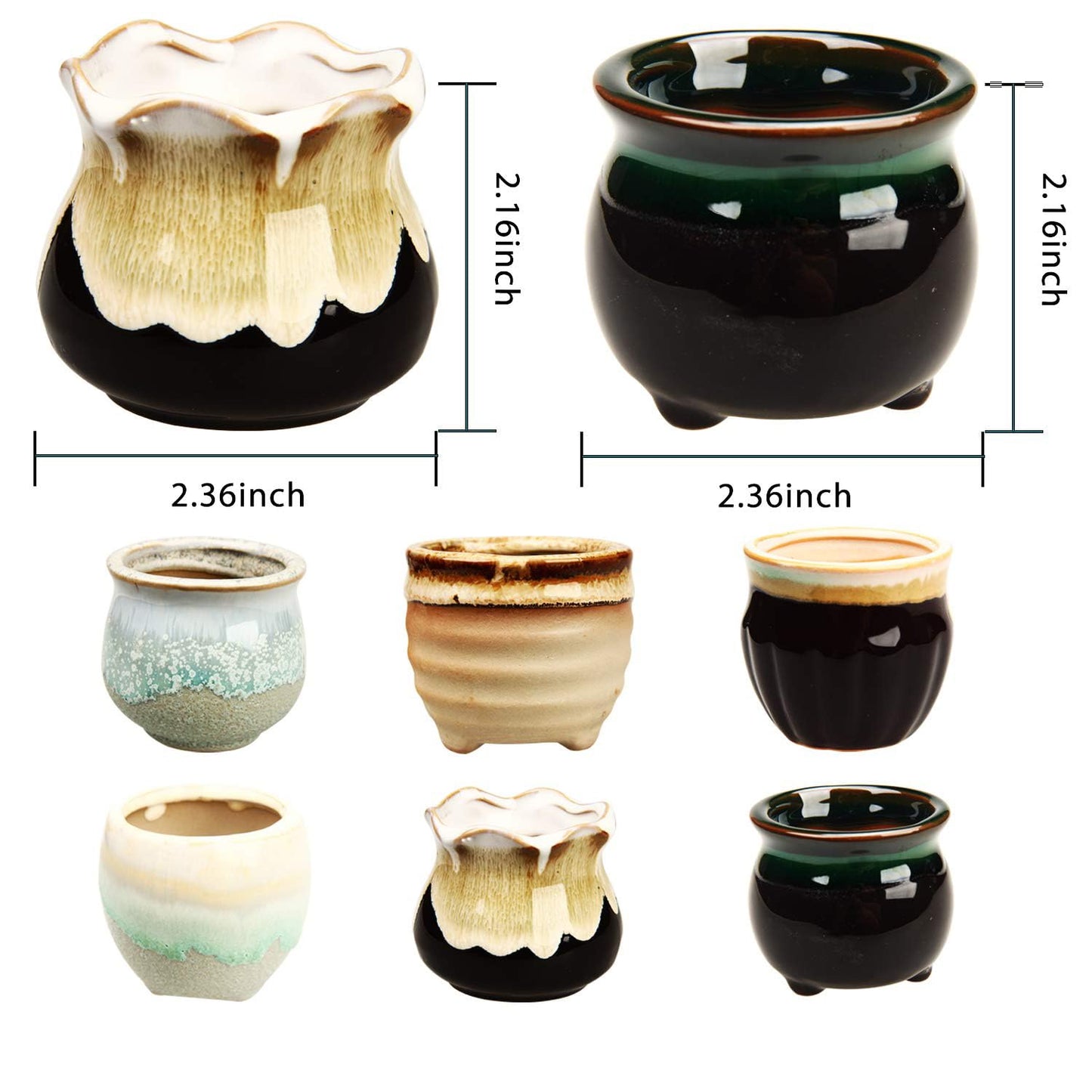 Brajttt 2.1 Inch Succulent Pot with Drainage,Planting/Flower Pots,Small Planter for Mini Plant Ceramic Flowing Glaze Base Serial Set with Holes