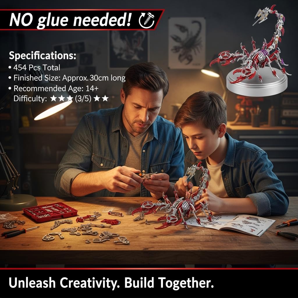 Scorpion 3D Metal Puzzles for Adults, 454PCS Stainless Steel DIY Mechanical Metal Model Kits, No Glue Assembly with Movable Joints, Challenging Metal Building Kit Desk Decor Gift(Purple)