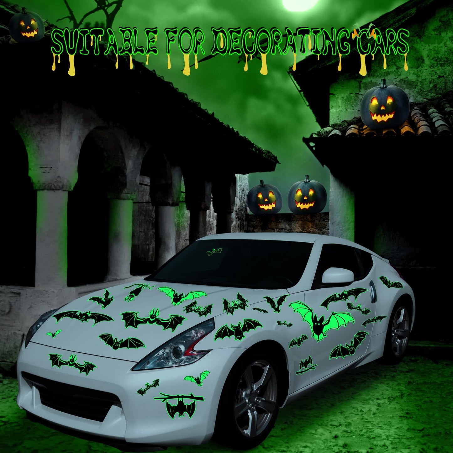 28 Pcs Halloween Magnets Decoration Glow Halloween Car Bats Magnet Stickers Luminous Fridge for Garage Metal Door Kitchen Spooktacular Decoration