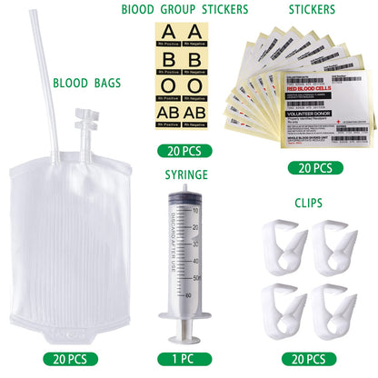 meowtastic Blood Bags for Drinks for Halloween Party Decorations, Reusable Halloween Blood Bag Drink Pouches with Syringe, IV Bags for Drinks, Vampire Nurse Graduation Decoration Supplies, Pack of 20