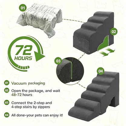 Dog Stairs for High Beds Up to 25", Gentle Slope Pet Dog Steps for Small Dogs, Non-Slip Sturdy Doggie Ramp Steps for Elder Dogs/Cats to get on Bed/Couches, Grey