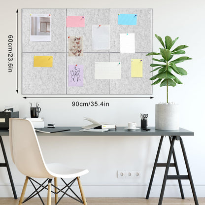 Large Cork Board 36" x 24", 6 Pack Felt Bulletin Board with 30 Pushpins, Cork Boards Alternative with Self-Adhesive Strips, Felt Wall Tiles Pin Boards for Walls Office Home School Decor-Light Gray