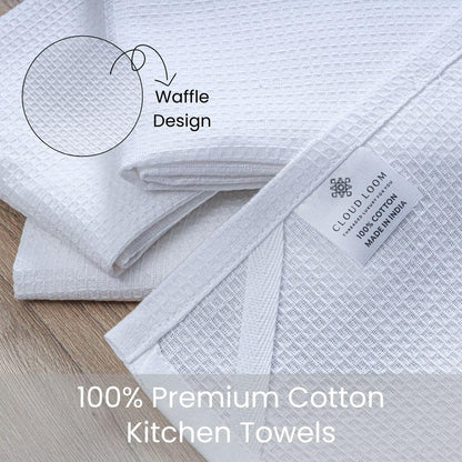 CLOUDLOOM Kitchen Hand Towels Cotton, Set of 6-100% Cotton Waffle Weave Kitchen Towels 16x26 - Soft Absorbent Dish Towels with Hanging Loop for Drying & Cleaning - Tea Towel Set - White