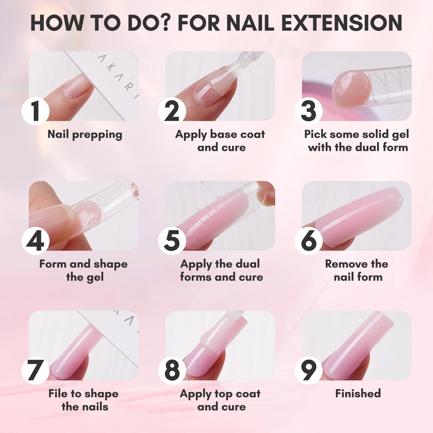Makartt Clear Gel Builder Kit: Self-Levelling, Long Lasting Extension Hard Gels for Strengthener, Broken Nails Repair Gel Kit with Paper Forms, Dual forms, Nail File and Dual-End Brush 1.06 oz