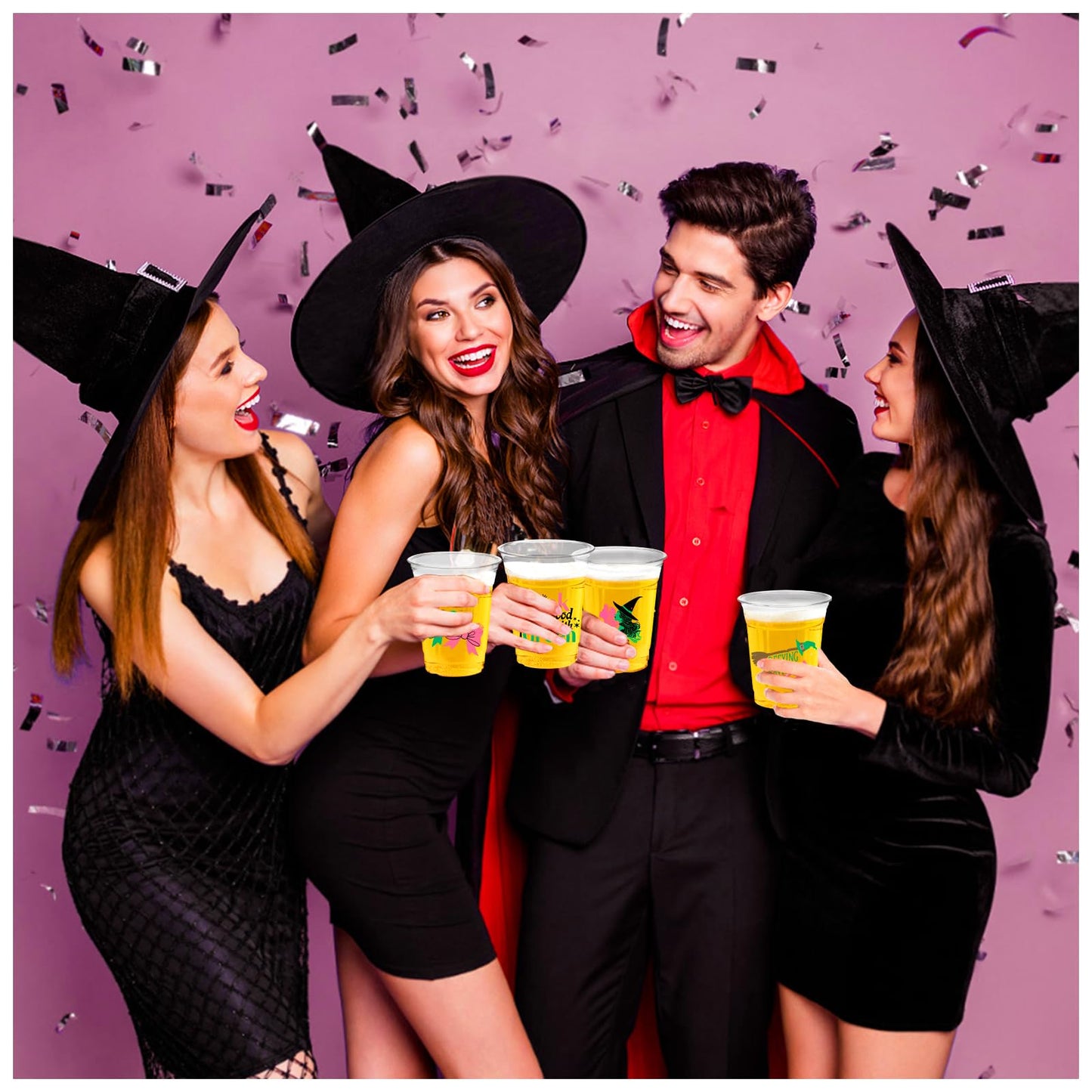 Witch Theme Party Decoration Plastic Cups, 50pcs 12 Oz Plastic Clear Disposable Drinking Cups for Witch Movie Birthday Wedding Summer Tropical Shower Party Supplies Favors Women Men Snack Cup Bulk