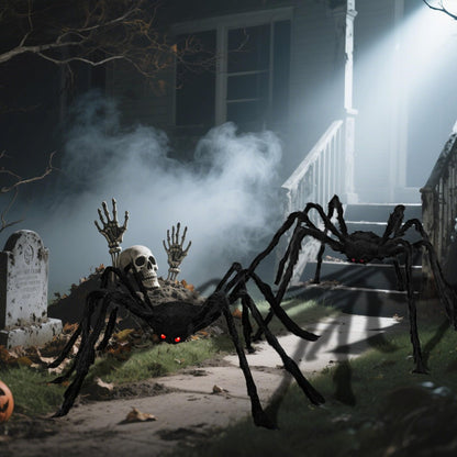 JIEFULL Halloween Decoration Giant Spider, 5 Ft Scary Hairy Spider - Black, Brown & White, Large Props for Halloween Outside Haunted House Yard Lawn Home Decor (Black)