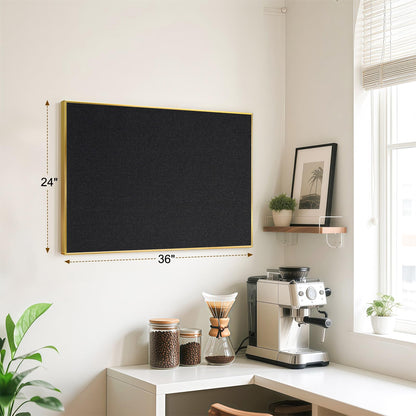 QUEENLINK Linen Bulletin Board 36" x 24", Black Fabric Pin Board with Gold Aluminum Frame, Decorative Vision Board for Home Office, Bedroom & Dorm Wall Decor, Includes 10 Push Pins