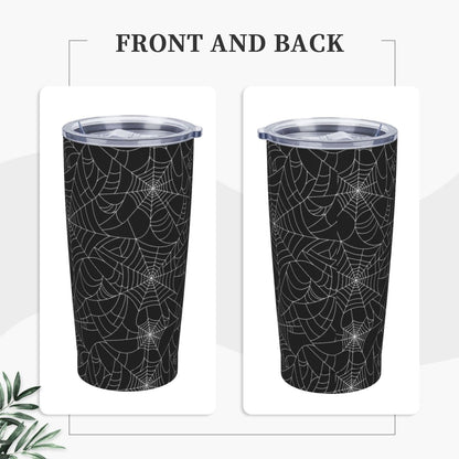 TOUNHEYA Halloween Tumbler with Lid and Straw Spider Web 20oz Insulated Stainless Steel Cup Black White Travel Coffee Mug Water Bottle for Women Gift for Birthday Christmas