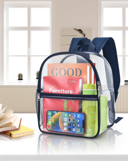 Paxiland Clear Backpack Stadium Approved 12×12×6 with Reinforced and Wider Shoulder Straps, Small Clear Bag for Schools, Concerts, Work, Festivals and Sporting Events - Navy