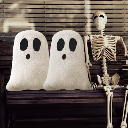 Kigley 2 Pcs Ghost Shaped Pillows Halloween Throw Pillows for Sofa Bed Couch Ghost Decor Stuffed for Halloween Party Outdoor Home Decorations Cushion (15.75 x 11.81 Inch)