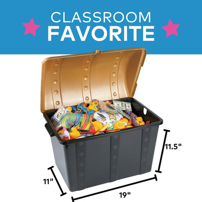 Fun Express Large Plastic Toy Chest, Black & Gold, 19" x 11.5" x 11"