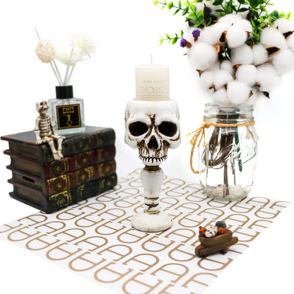Skull Candle Holder - Gothic Tabletop Cranium Skeleton Head Candlestick Retro Spooky Desktop Tealight Cup Horrible Home Office Bar Party Graveyard Decor