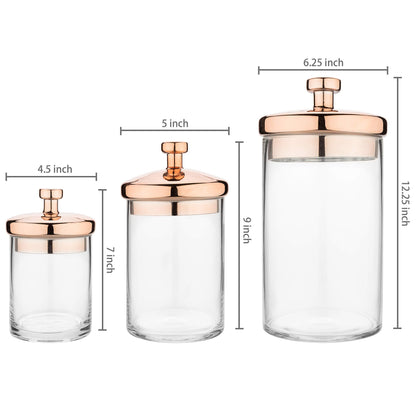 MyGift Glass Apothecary Cookie Jar Set with Copper Lid - Decorative Kitchen and Bath Storage Canisters, Wedding Centerpiece Jars, Candy Buffet with Lids