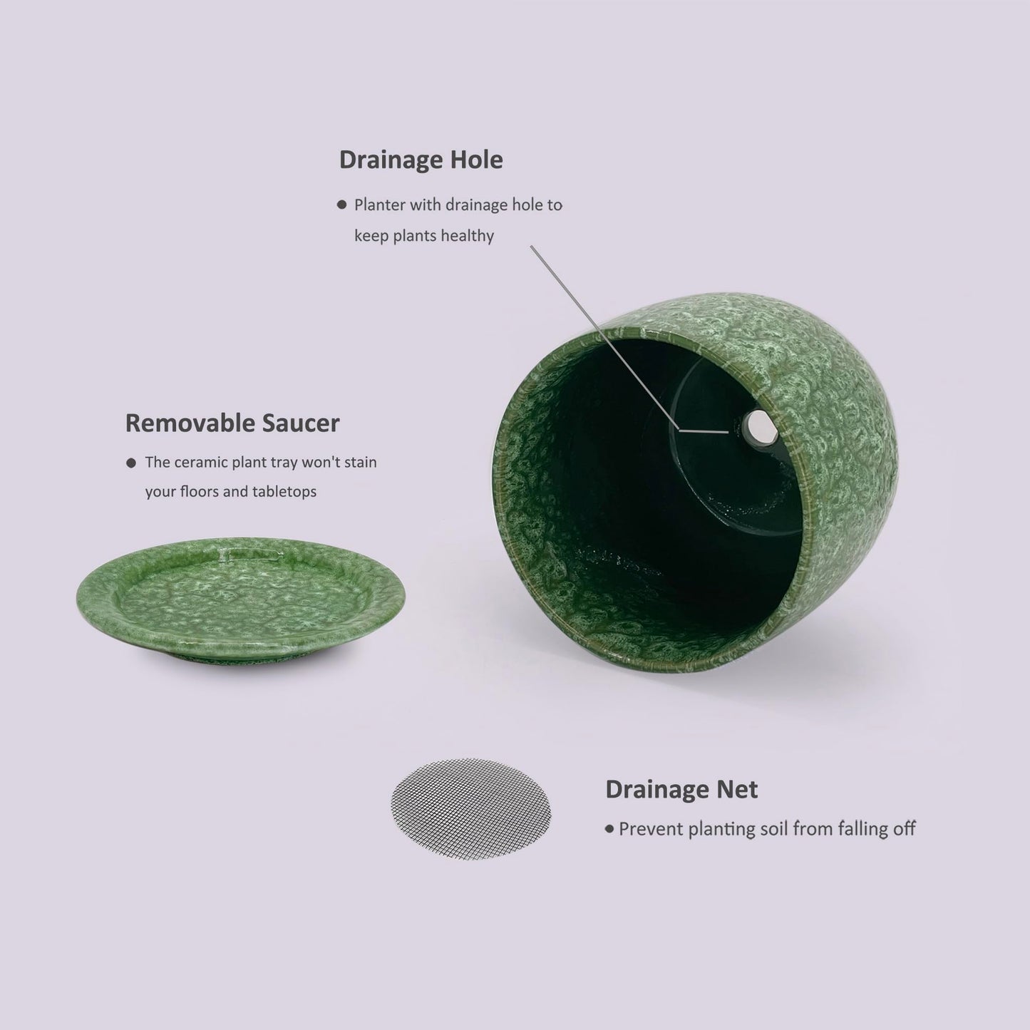 Chralji GIFTWARE 6 in Ceramic Plant Pot with Saucer，Indoor Plant Pot for Plants, Flower Pot with Drainage，Reactive Glaze Green