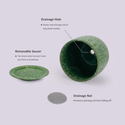 Chralji GIFTWARE 6 in Ceramic Plant Pot with Saucer，Indoor Plant Pot for Plants, Flower Pot with Drainage，Reactive Glaze Green