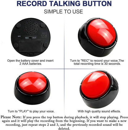 Recordable Button Easy Button Record Talking Button Sound Button 30 Seconds Dog Buttons for Communication Pet Training Buzzer, Funny Gift for Study Office Home (Red)