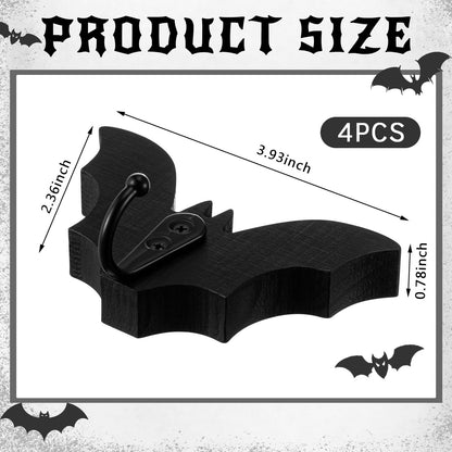 Thyle 4 Pcs Black Bat Wall Key Holder Gothic Wooden Key Hooks for Wall Mount Cute Home Decor for Keys Coats Towels Bags Spooky Decor for Bathroom, Kitchen, Living Room, Bedroom