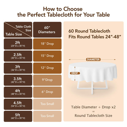 Biscaynebay Fall Tablecloth Textured Fabric Round Table Cloth 60" for Tables diameters from 28" to 48", Bronze Thanksgiving Autumn Harvest Water Resistant Fabric Table Cover for Kitchen, Dining, Party